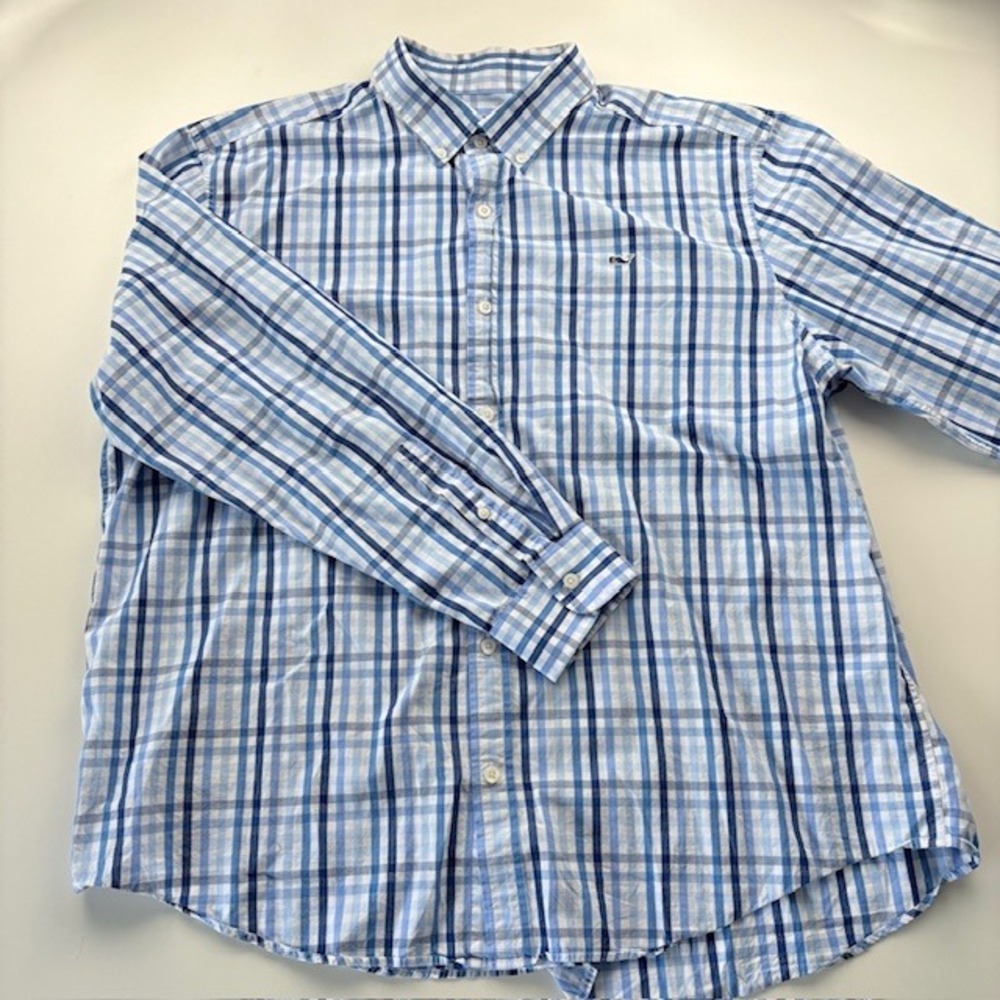 Vineyard Vines Whale Shirt Men's 2XL Blue Plaid Button Down Long Sleeve‎